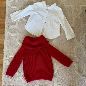 Zara Lot of 2 Red Knit Turtle Neck Sweater and White Blouse